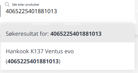 Søk på varenummer